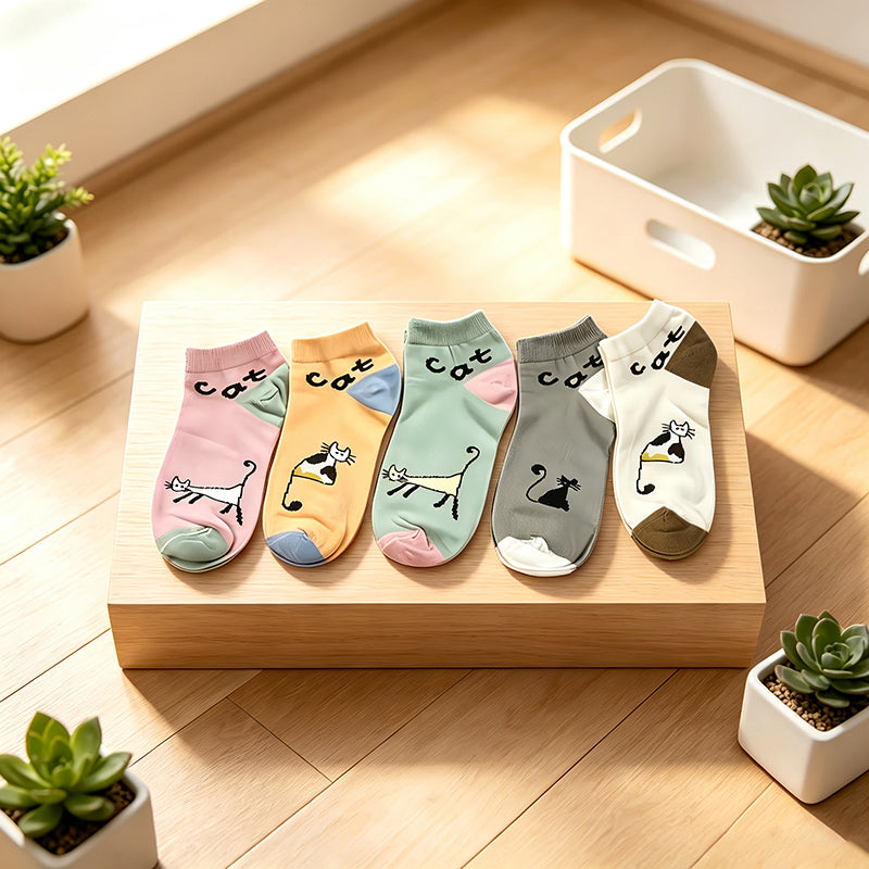 Lot De 5 Paires De Chaussettes À Imprimé Chat