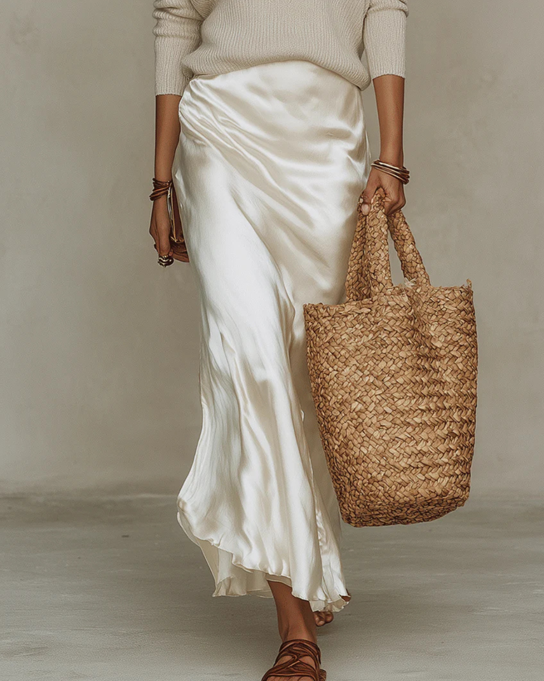Elena | Robe midi satinée avec pull inclus