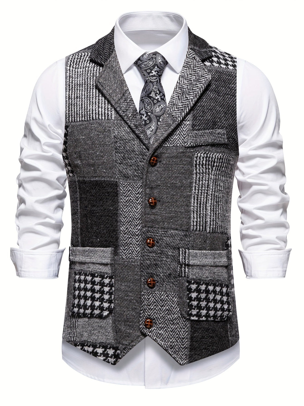 Laurent | Gilet en Tweed à Motif Chevron pour Homme